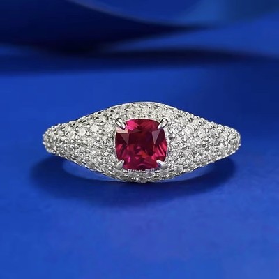 2,5ct Cushion Cut roter Rubin simulierter Labor Diamant Ring 925 Silber