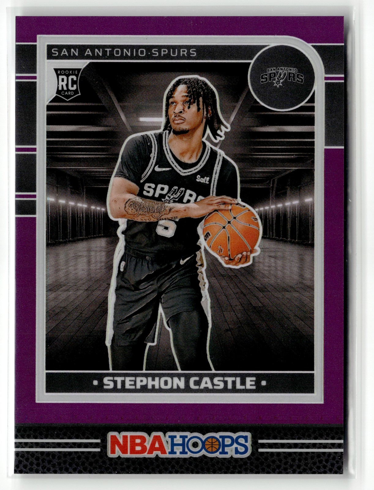 2024-25 Hoops #234 Stephon Castle Rookie Premium Prizms Purple #/249 Spurs