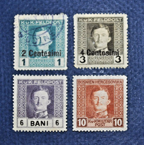 BOSNIA HERZEGOVINA 1917  "K.U.K FELDPOST"  4 stamps Emperor Karl I