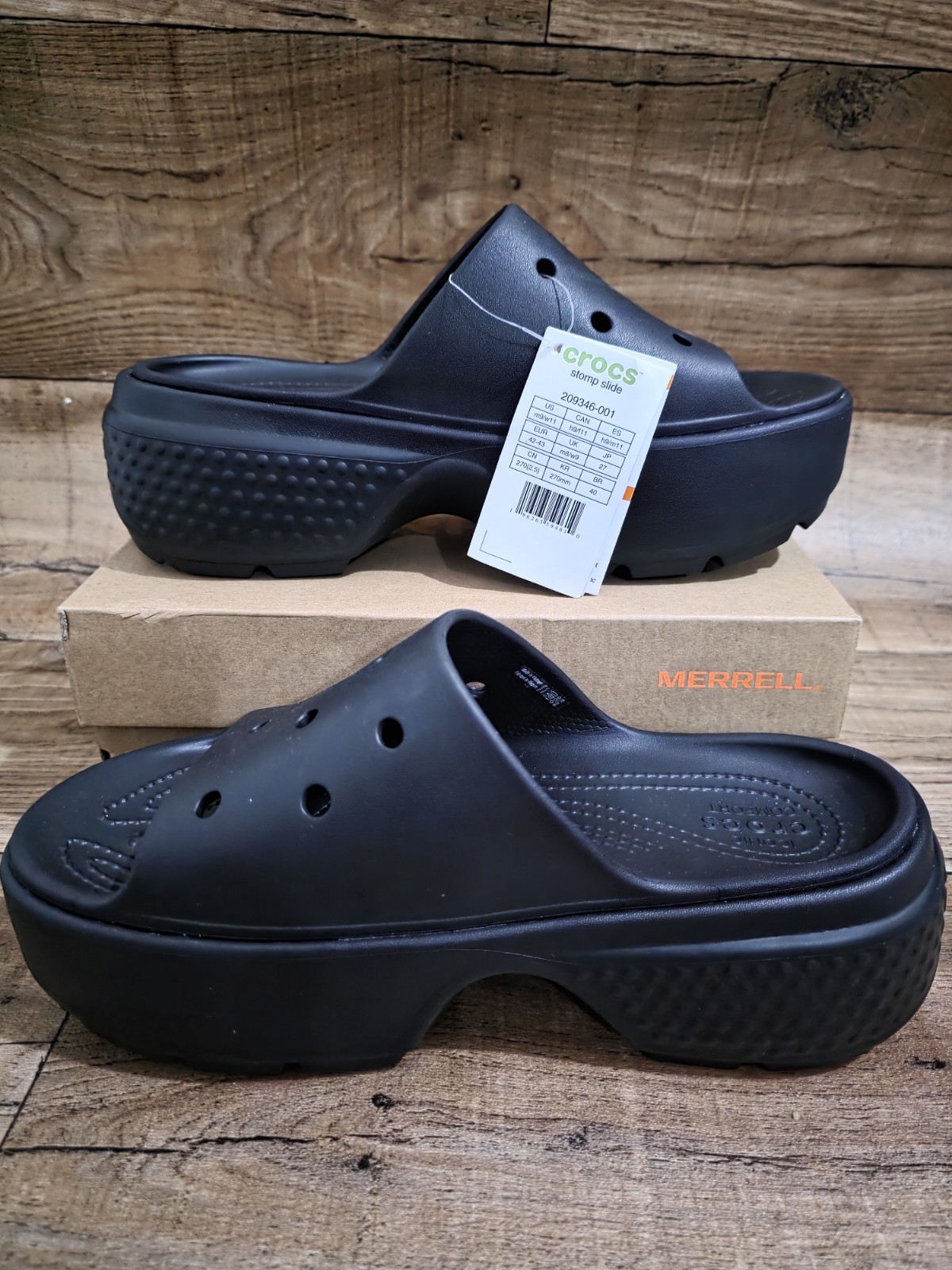 APL Crocs Stomp Slide Zoccolo Nero Iris Sandalo Slip On Platform Donna UK Taglia 9