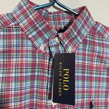 Polo Ralph Lauren Long Sleeve Shirt Youth L Red Plaid Natural Stretch Button Up