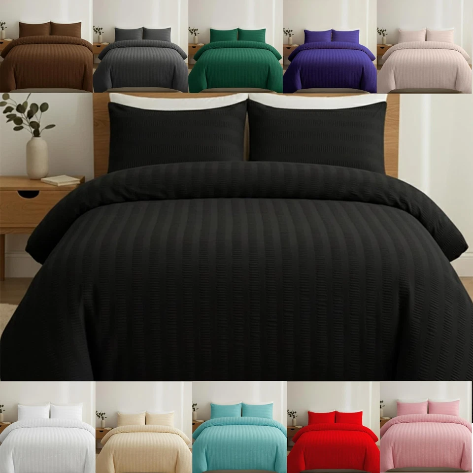 Q&H Seersucker Duvet Cover Set Fancy Bedding Washable & Breathable Comforter Set