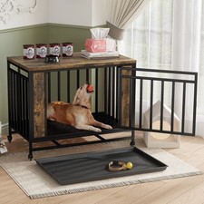 Dog House Furniture Wooden Dog House Dining Table with Iron Door  Tray for Dogs