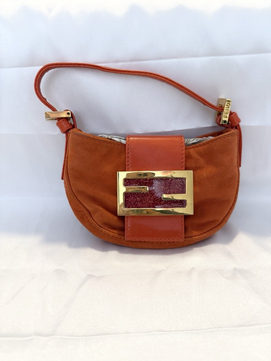 Authentic VINTAGE FENDI MINI CROISSANT ORANGE SUEDE/LEATHER | eBay