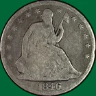 1846 Medium Date Seated Liberty Half Dollar Good G Coin, Damaged #33890