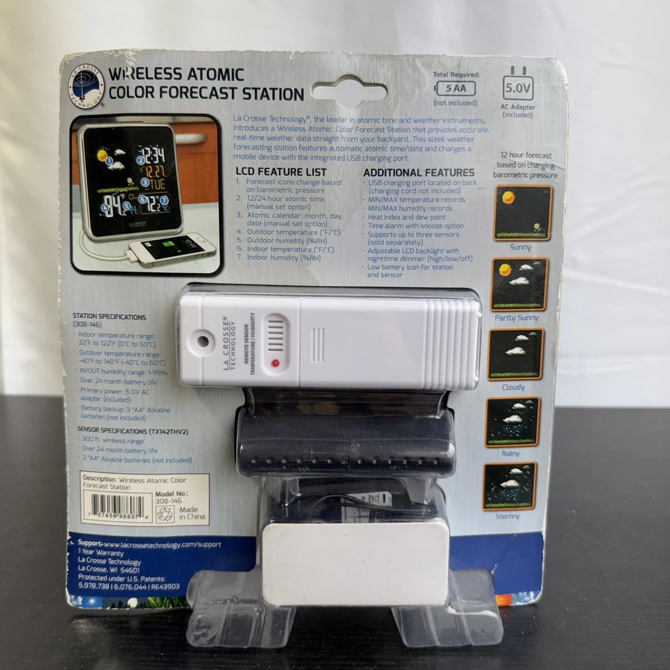 Lacrosse Technology 308-146 Wireless Atomic Color Weather Station w USB Charging - Image 3 of 4