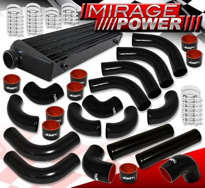 12 Piece Piping Kit + Turbo Fmic Front Mount Intercooler +Silicone Coupler Black