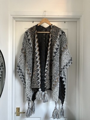 Damen Cerulean Grau Mix Strick Poncho Cape Grobstrick Einheitsgröße