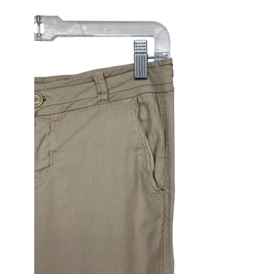 Calça feminina Level 99 perna alargada tamanho 27 bege acastanhado mistura de linho cintura baixa - Imagem 2 de 4