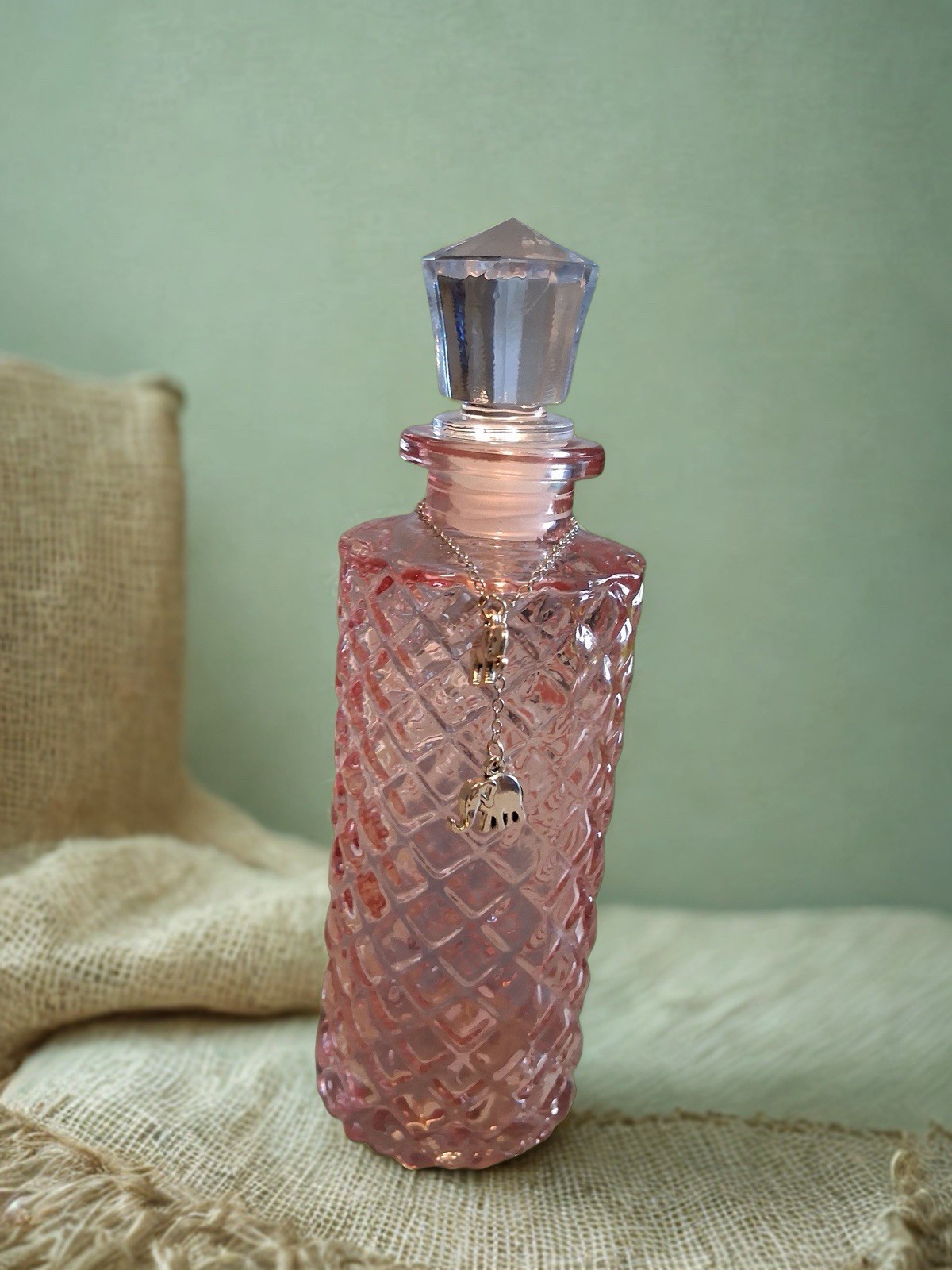 Pink Decorative Glass Perfume Bottle with Crystal Stopper