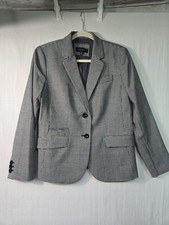 Talbots Women's 10 Black White Houndstooth Wool Blend 2 Button Blazer Jacket