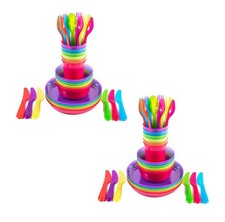 Kids Plastic Dinnerware Set of 72 Multi Color Pieces Plates, Bowls, Cups and...