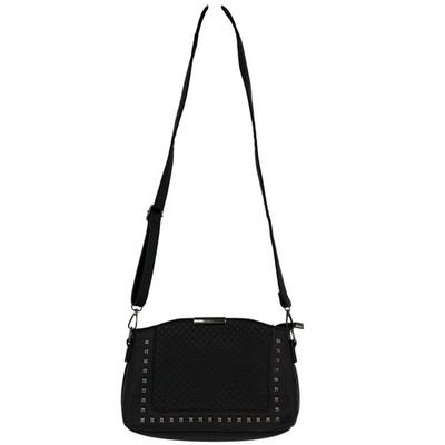 Y&Y Black Studded Quilted Crossbody Bag Vegan Leather Adjustable Strap Edgy