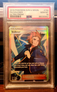 2018  POKEMON SUN AND MOON ULTRA PRISM  VOLKNER  FULL ART #156  PSA  10