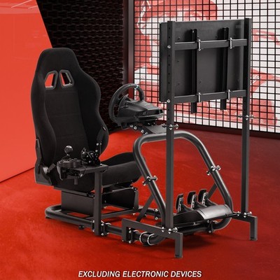 Supllueer Racing Sim Cockpit With Black Seat & TV Stand Fit Logitech G920 G923