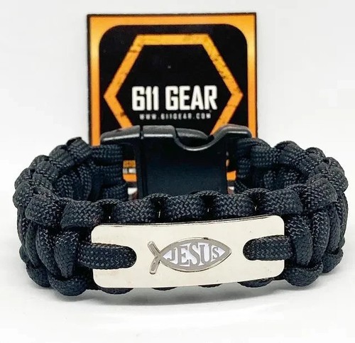Jesus Ichthys Fish Christian Symbol Paracord Bracelet with Black 550 Paracord