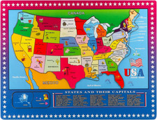 Wooden USA Map Puzzle, 46 Pieces US Map Puzzle for Kids, Educational Geography