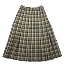 GIVENCHY 80s Vintage Pleated Skirt M Brown Checked Wool Made in Japan