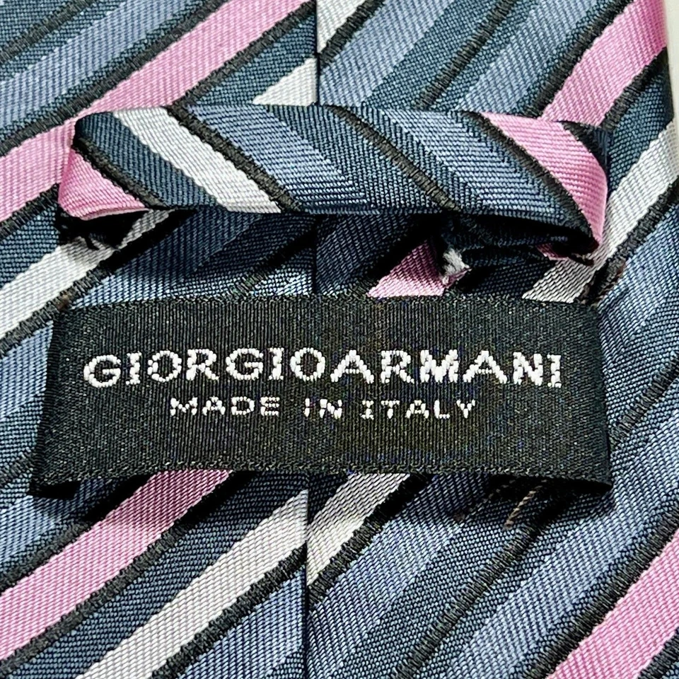 Giorgio Armani Men's Made In Italy Tie Black Pink Silver Grey 100% Silk Necktie - Image 3 of 4