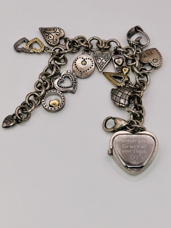 Silver Plated Brighton “Power Of Pink” Heart Charm Bracelet Watch~New🔋Free Ship - Image 4 of 4