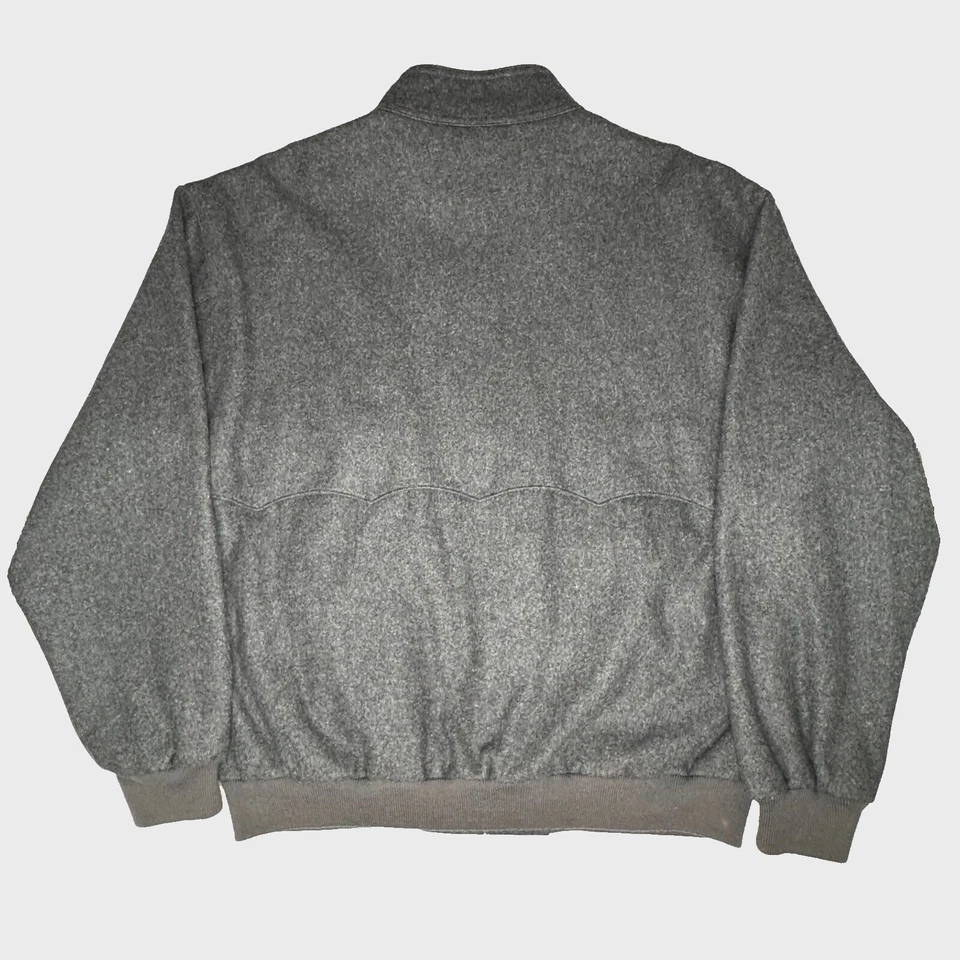 复古 IZOD 夹克男式 L 灰色全拉链羊毛混纺格子法兰绒衬里轰炸机 90 年代 — 第 3/4 张图片