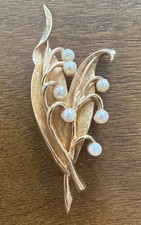 RARE Vintage Boucher Gold Plate Cultured Pearl Lily Of The Valley Brooch #8370P