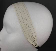 Cream cut out faux leather stamped pattern stretch headband hair band accessory