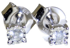 9CT  WHITE GOLD DIAMOND SOLITAIRE EARRINGS 0.1CT SINGLE STONE STUDS NEW BOXED