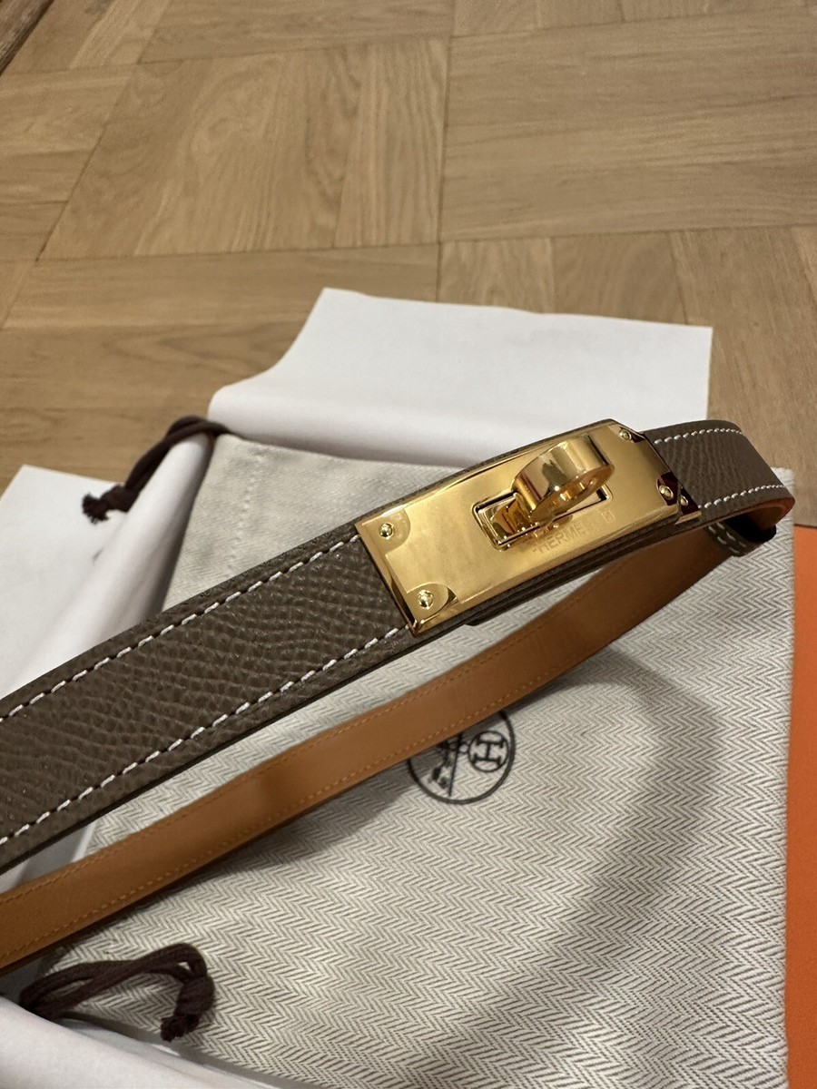 NEW HERMES Etoupe Epsom Kelly 18 Belt One Size In Gold