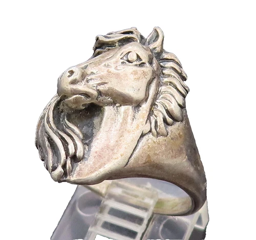 SILVER CLOUD 925 Silver  Vintage Long Hair Carved Horse Ring Sz 8.5  RG26702