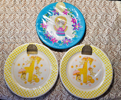 3 PACKAGES VINTAGE HALLMARK PAPER PLATES 9''-8 IN EACH CHRISTMAS & BABY SHOWER