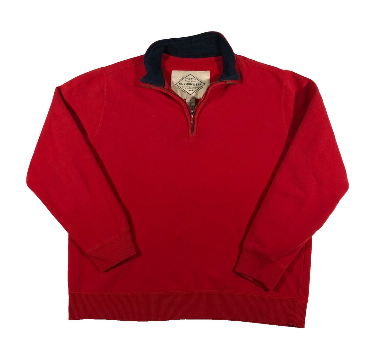 St Johns Bay Sweater Adult Medium Red 1/4 Zip Fleece Pullover Sweatshirt  Men's | eBay