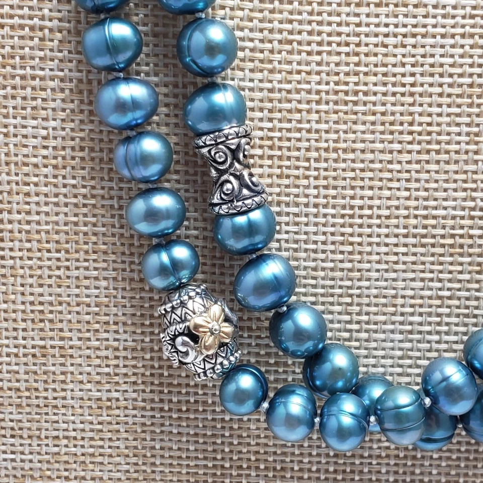 Barbara Bixby 纯银 18k 黄金 8.5 毫米蓝色珍珠项链 56 — 第 2/4 张图片