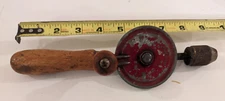Vintage Red Egg Beater Hand Drill Wooden Handles 9” Rustic, Made in USA