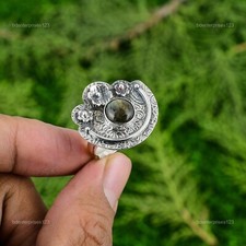 Gift For Her 925 Silver Natural Labradorite Statement Flower Adjustable Ring