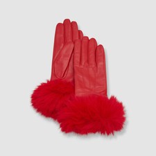 Sofia Cashmere Women's Red Faux Fur Cuffs Leather Cashmere Gloves Size L