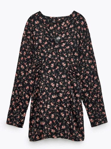 Zara women's dress small short print mini dress floral long sleeve black new - Picture 5 of 6