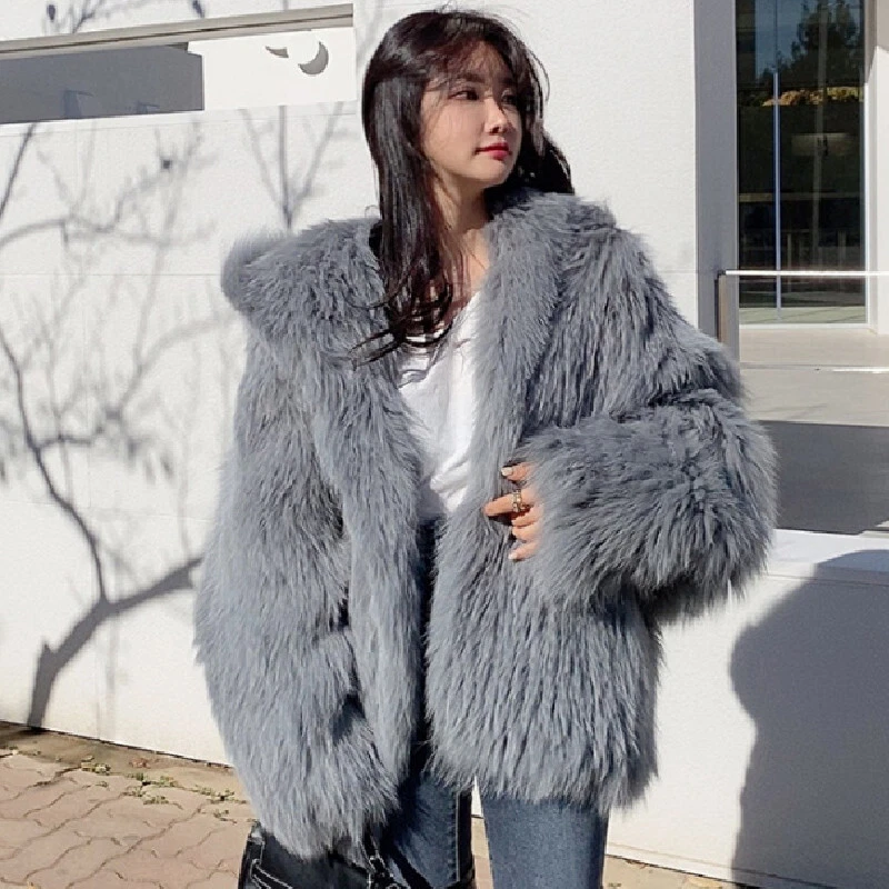 Grey faux fur short jacket clearance
