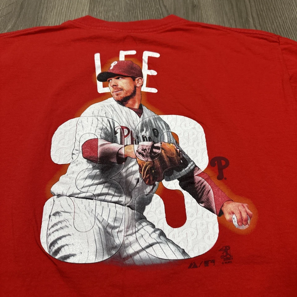 Camiseta deportiva Y2K Philadelphia Phillies Cliff Lee gráfica roja majestuosa talla grande Foto 3 de 4