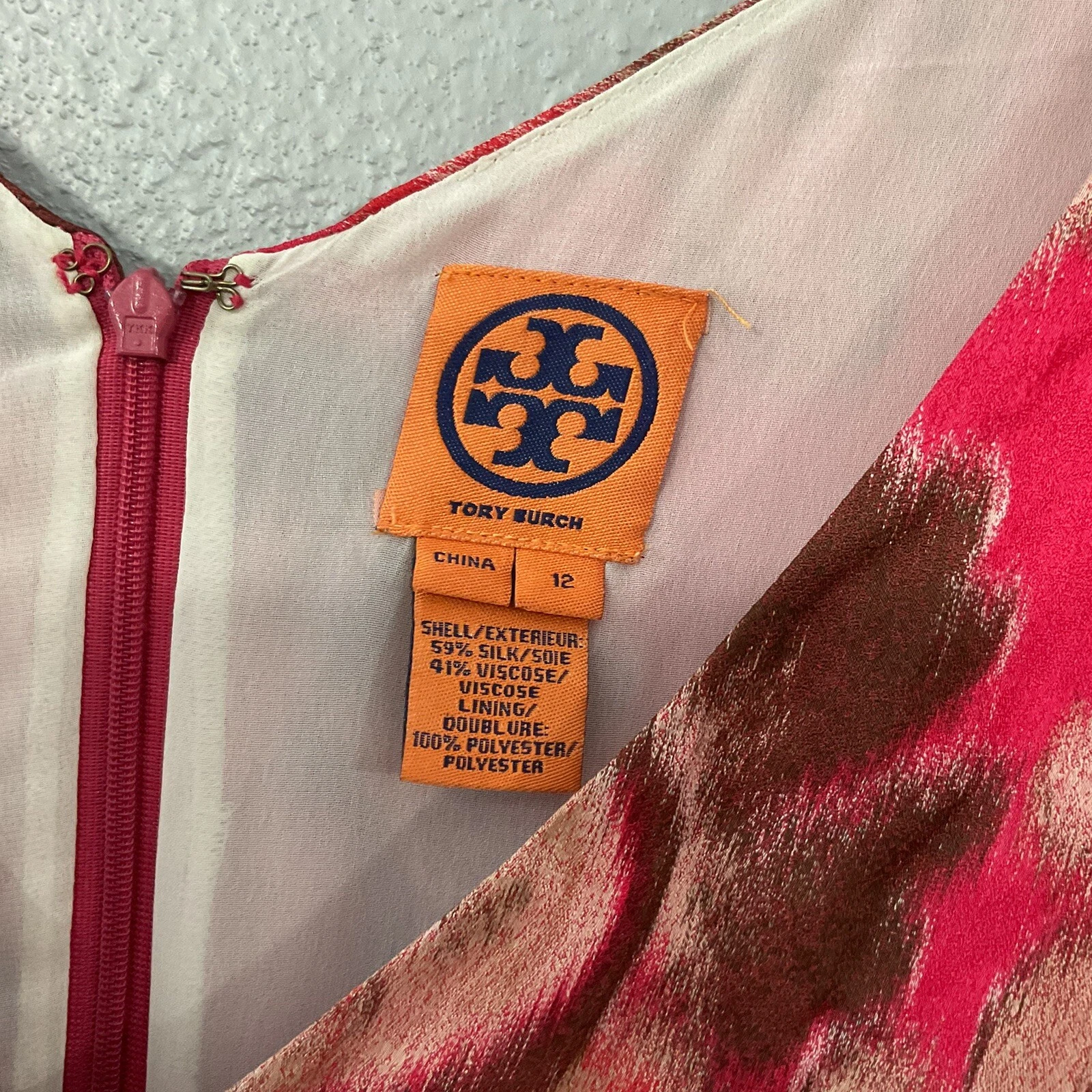 Abito Tory Burch misto seta anguria luau taglia 12