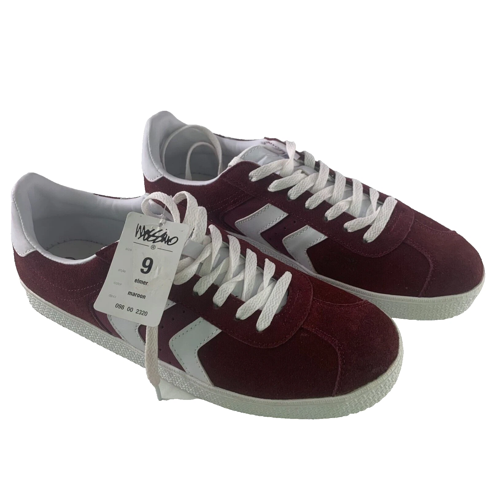 New Mossimo Mens Size 9 Suede Elmer Sneakers Maroon Red White Low Lace Up Casual