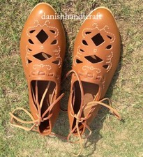 Medieval Style leather lace embroidery shoes pair leather footwear pair new