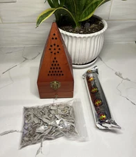 Incense Box With Charcoal And Loose Sage | Wooden Incense Burner