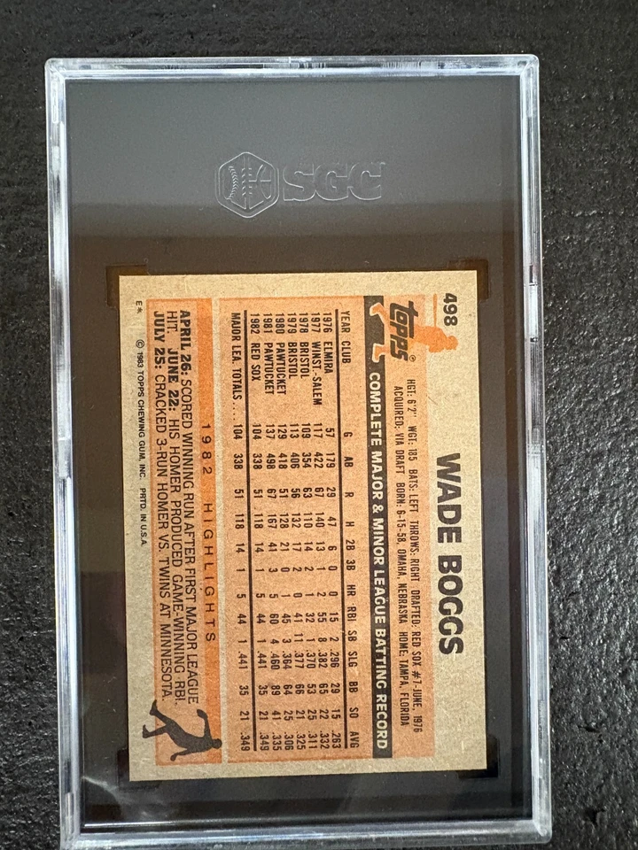 1983 Topps Baseball Rookie (RC) Card #498 Wade Boggs Red Sox SGC 8.5 NM / MT  - Image 3 of 4