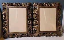 Vtg Pair Matching Rococo Baroque Gold Ornate Frames Synthetic Composition Glass 
