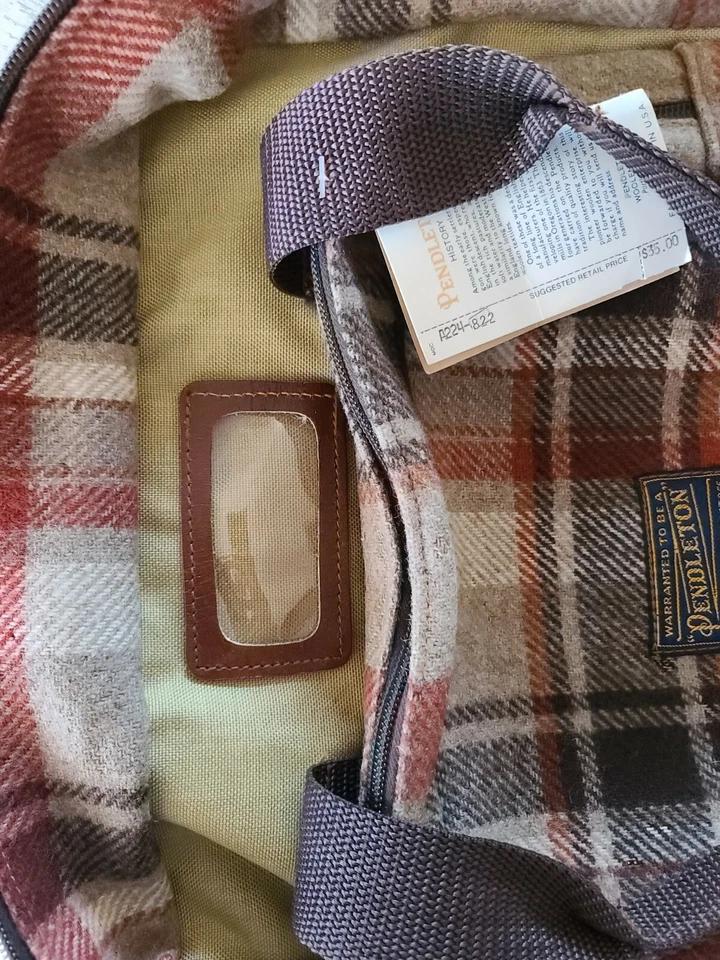NEW  Vintage Pendleton Men’s Wool  Orange & Brown Plaid Backpack / Travel Bag - Image 4 of 4