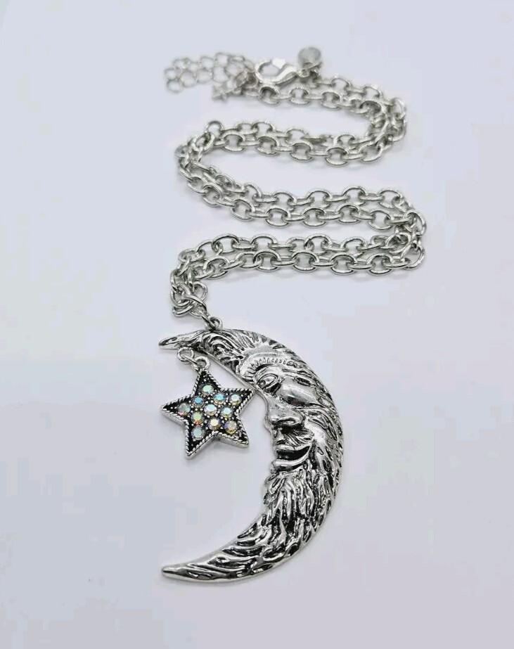 Kirks Folly Cresent Moon Silver tone Moon & Stars Necklace  display picture 3