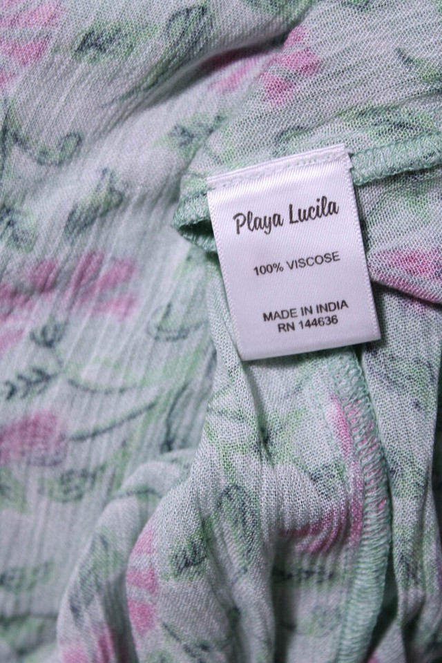 Playa Lucila Womens Floral Short Sleeve Tiered Shift Dress Green Size