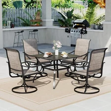 Outdoor Furniture Set Patio Table Chairs Dining Set Swivel Armchairs Metal Table