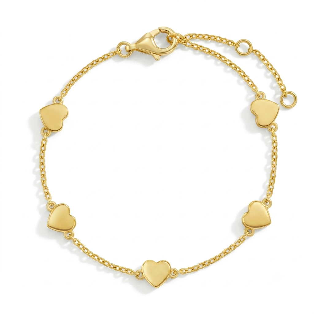 "5-6\" Linked Heart Baby / Toddler / Kids Bracelet - Gold Plated Sterling Silver"
